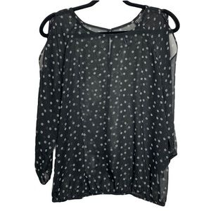 GAP sheer polka dot blouse 3/4 sleeves cold shoulder top